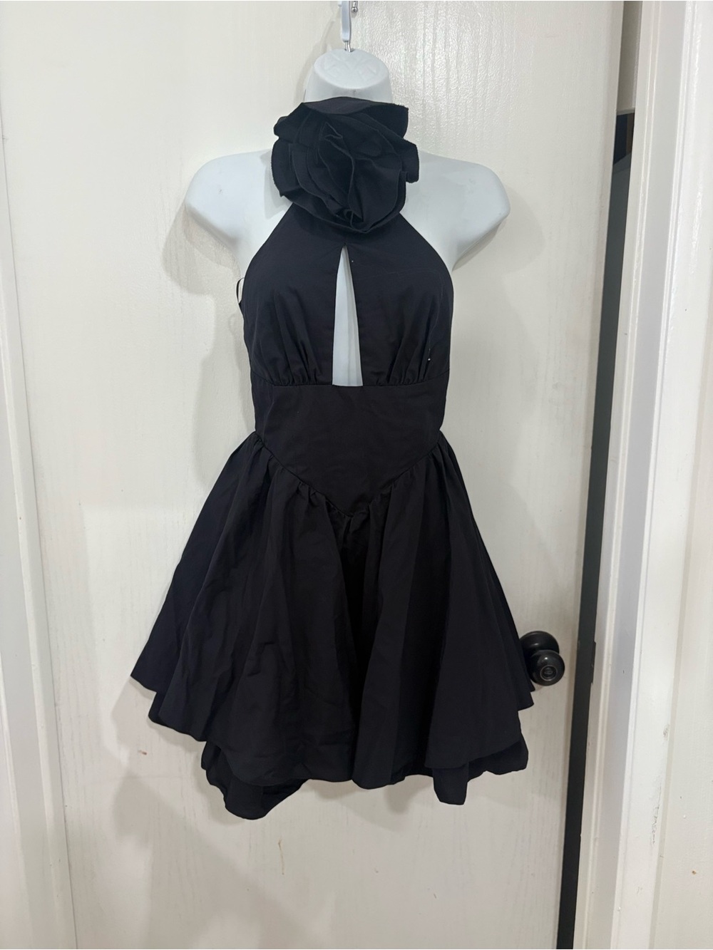 ASOS Black Halter Mini Dress with Floral Neck